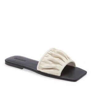 Open Edit Brynn Slide Sandal Ivory White Square Toe Summer Casual Sz 6.5